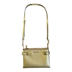 Michael Kors Gold Crossbody Bag Saffiano Leather Double Zip Chain Strap NWOT
